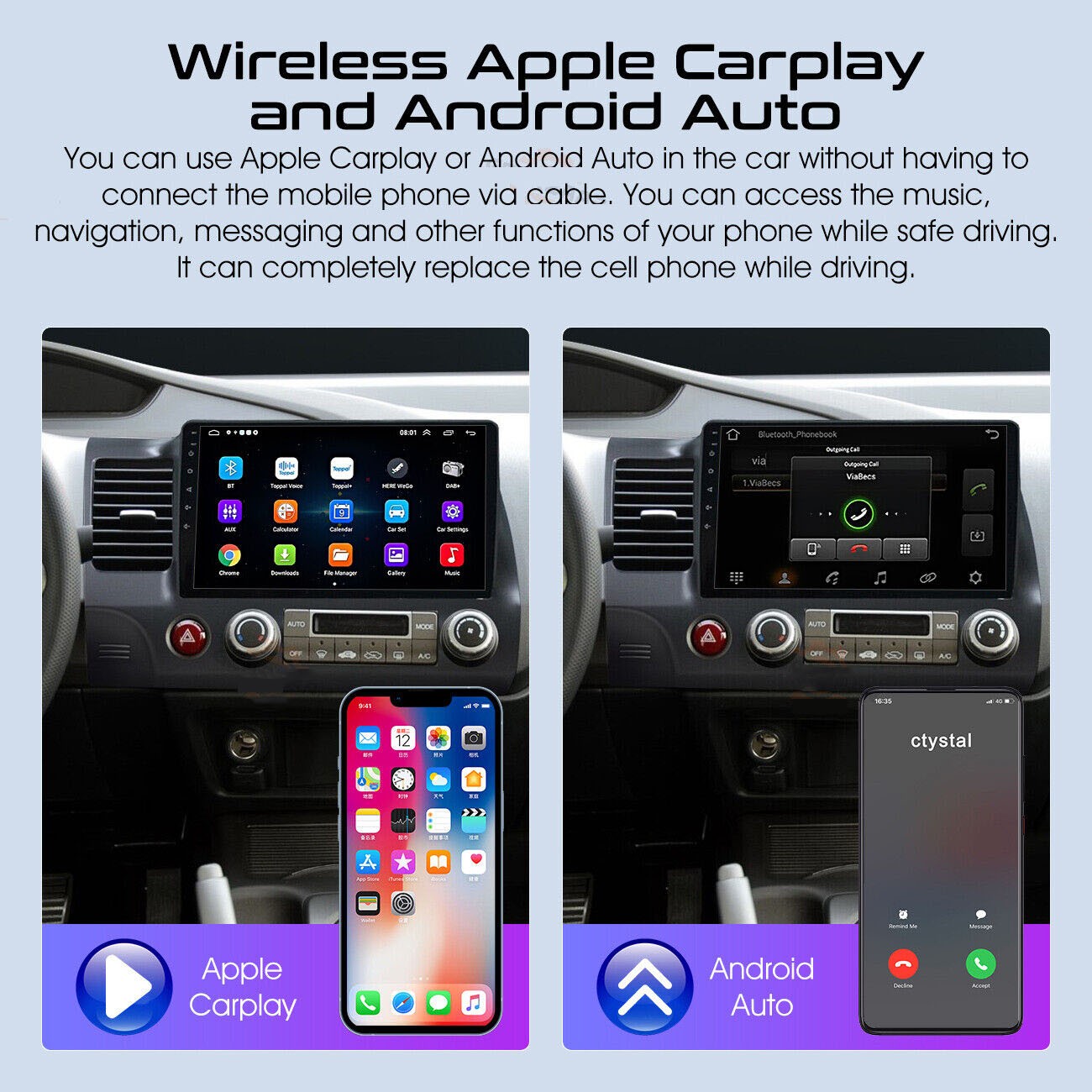 Apple Carplay Car Stereo Radio For Honda Civic 2006-2011 Android 15 GPS Navi BT