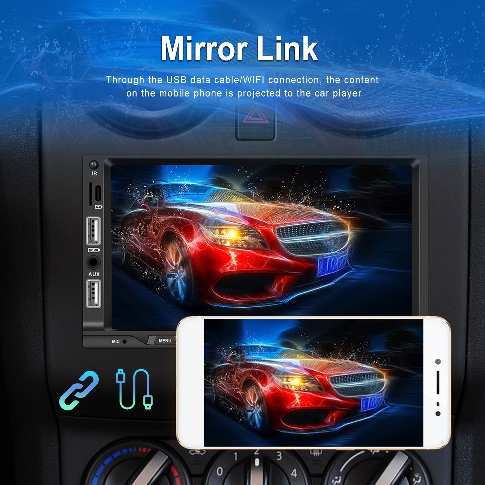 7″ Wireless CarPlay Android MP5 Car Stereo 1080p Touchscreen Bluetooth FM
