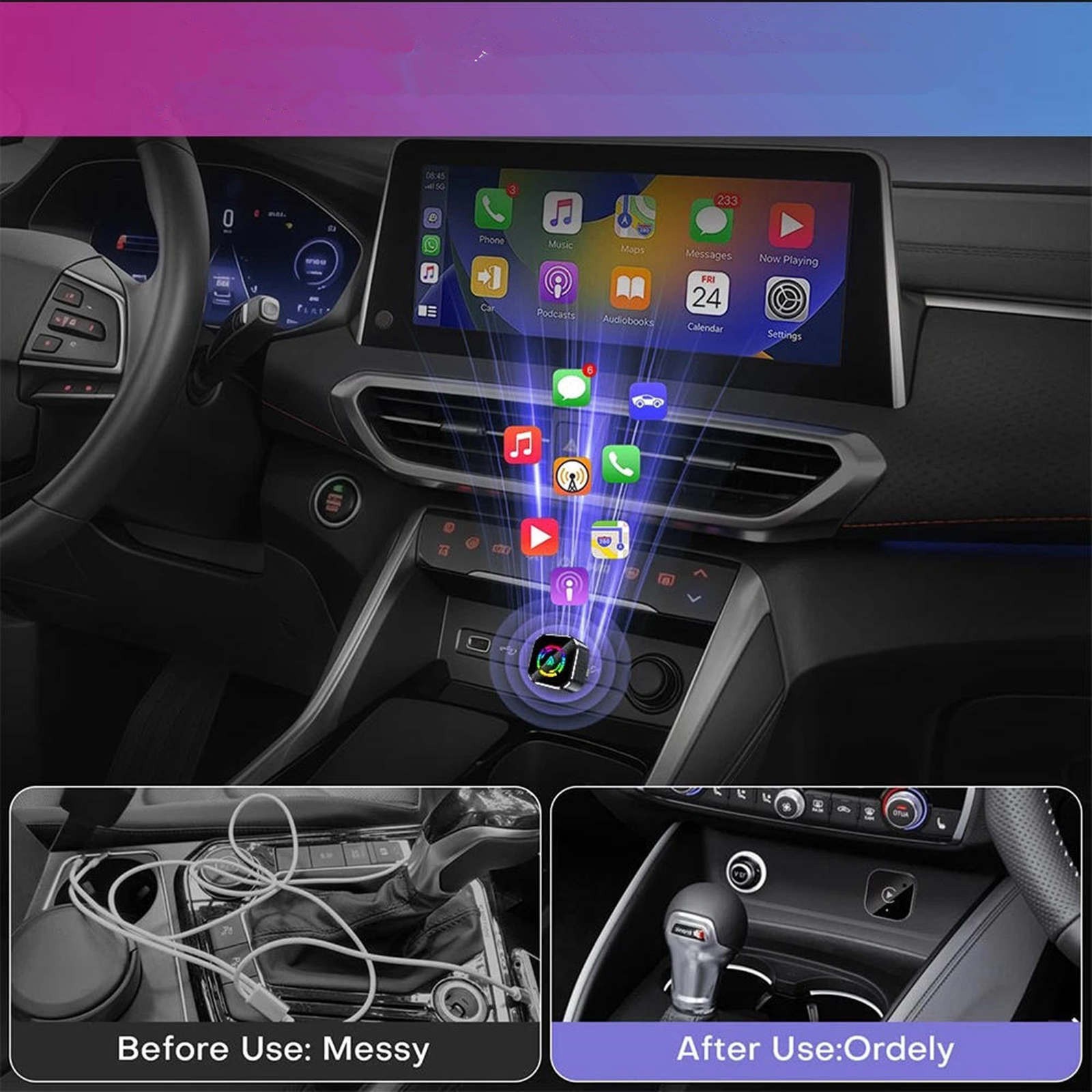 Bluetooth 5.0 Wireless Adapter for Apple CarPlay Android Auto USB Car Dongle Box