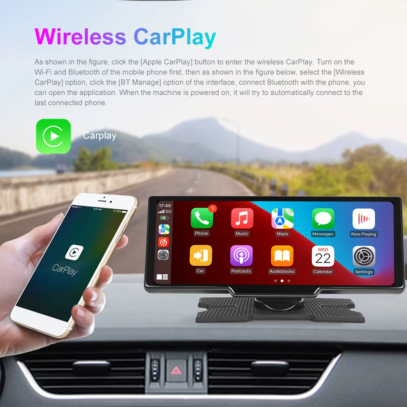 🚗 10.26″ Wireless CarPlay Android Auto Smart Screen Dash Monitor + Cameras