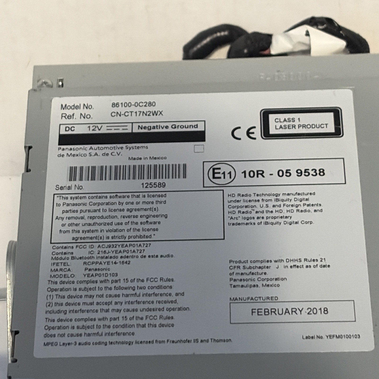 2014-2019 Toyota Tundra OEM JBL Radio Display And Receiver Assembly