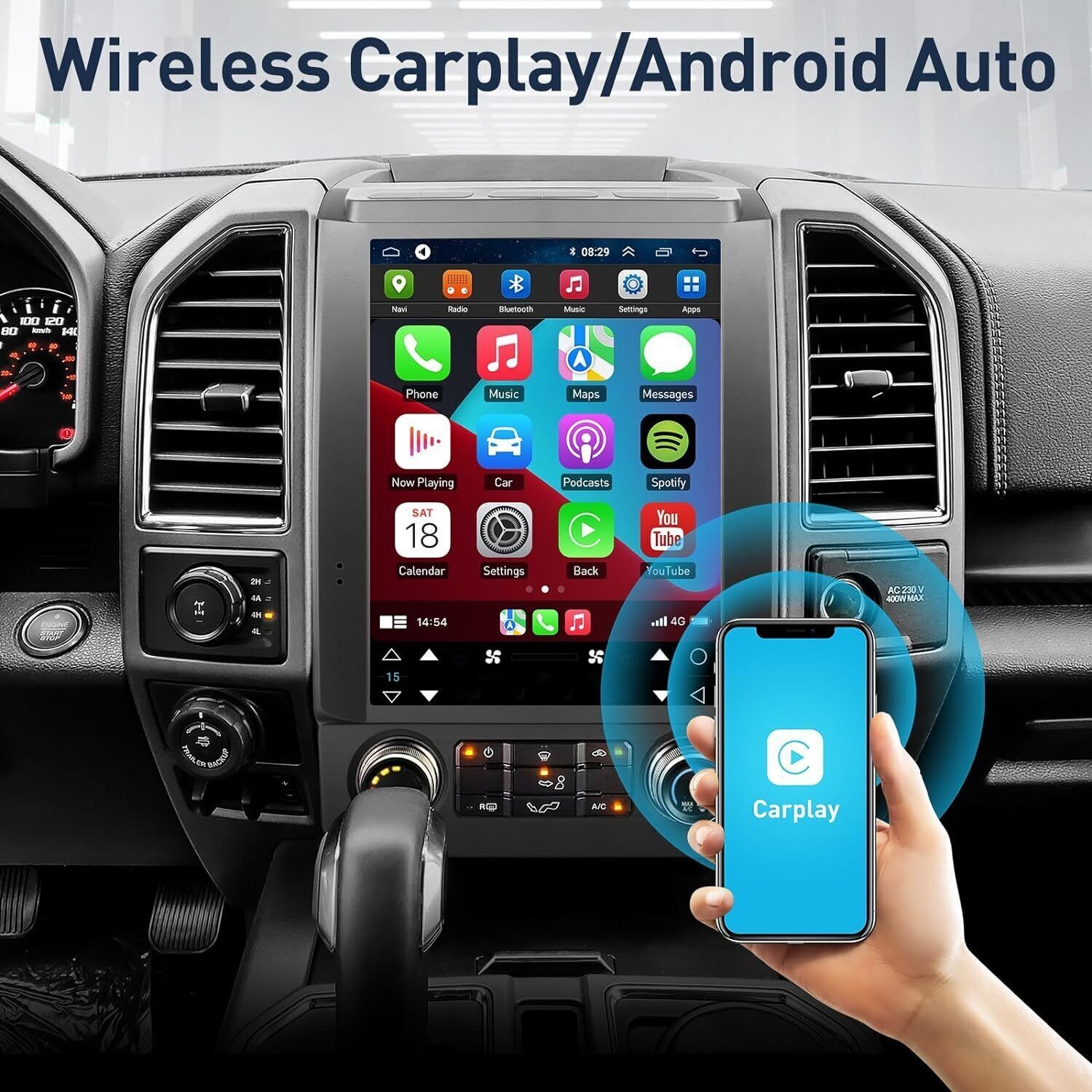 12.1″ CarPlay Wireless BT Navi IPS Display Multimedia for Ford F150 2015-2021
