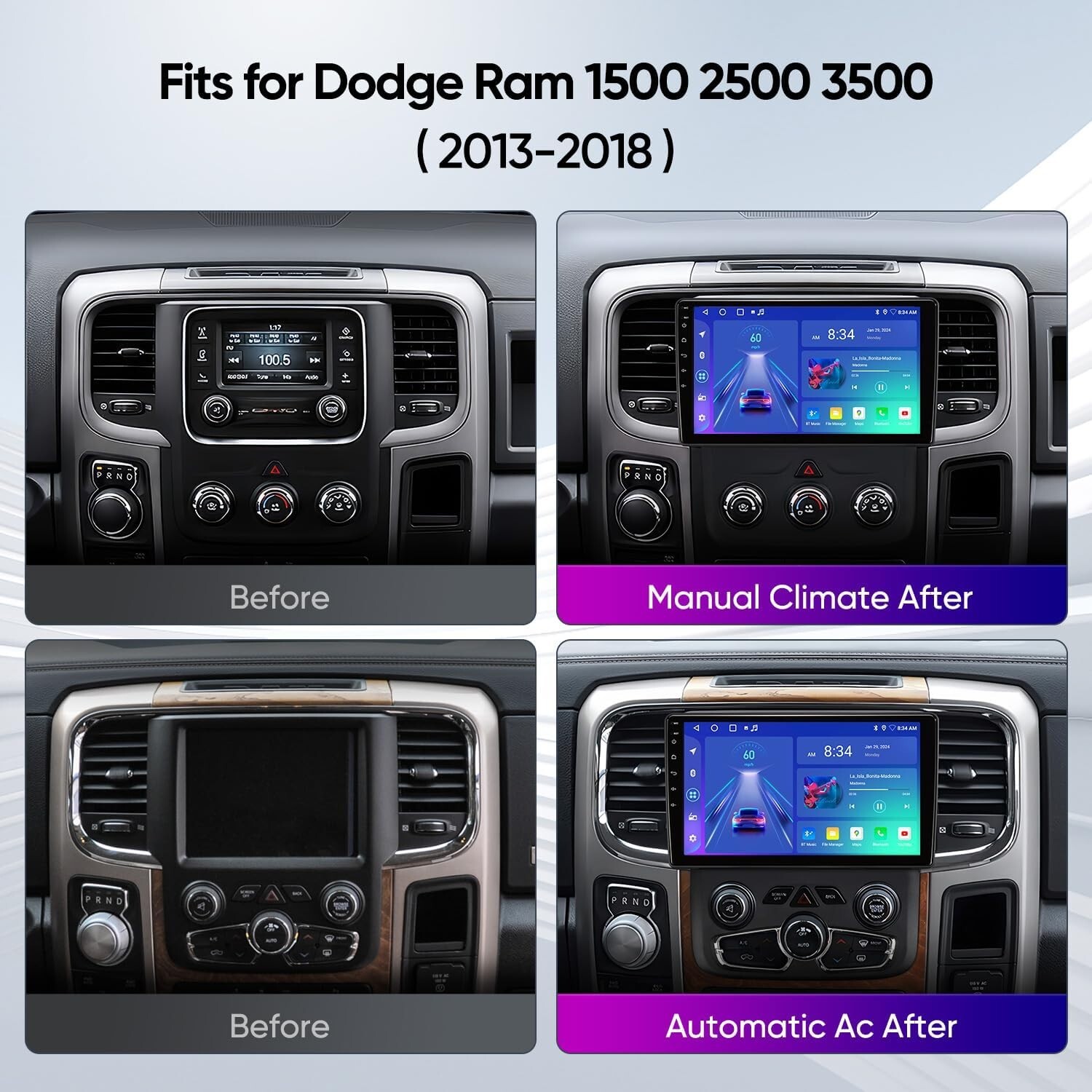 10″ Car Stereo Radio FOR Dodge Ram1500 2500 3500 Manual/Auto AC Version 2013-18
