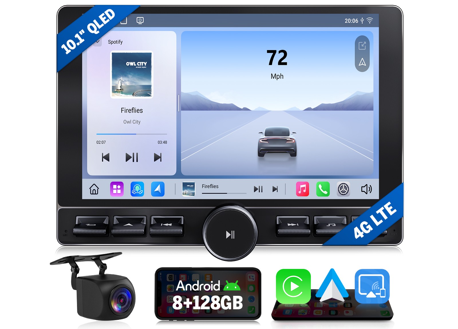 Double DIN 10.1″ QLED Android 13 8+128 Car Radio Stereo GPS Navi CarPlay RDS USB