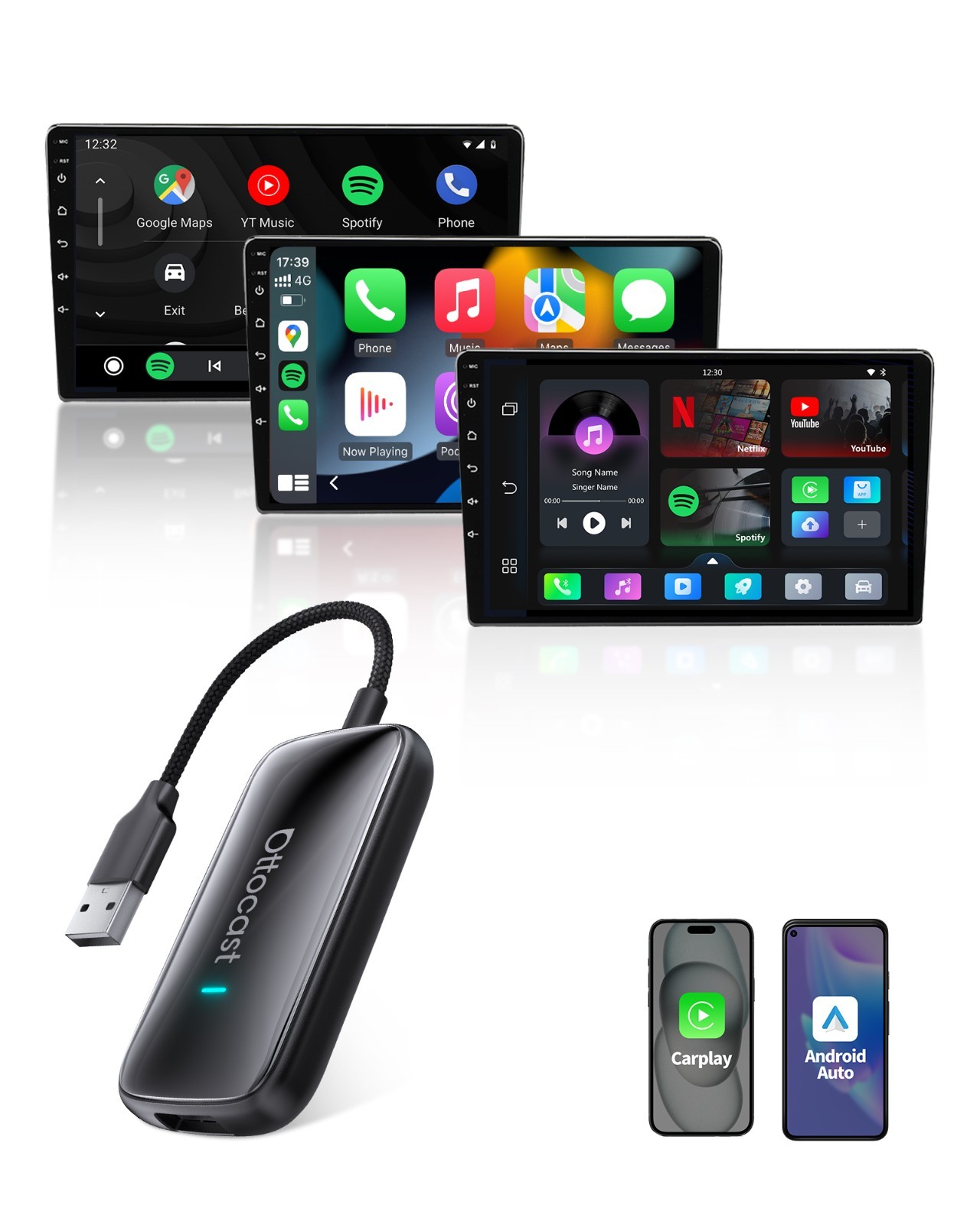 3in1 Wireless CarPlay & Android Auto Adapter Built-in YouTube Android 12 AI BOX