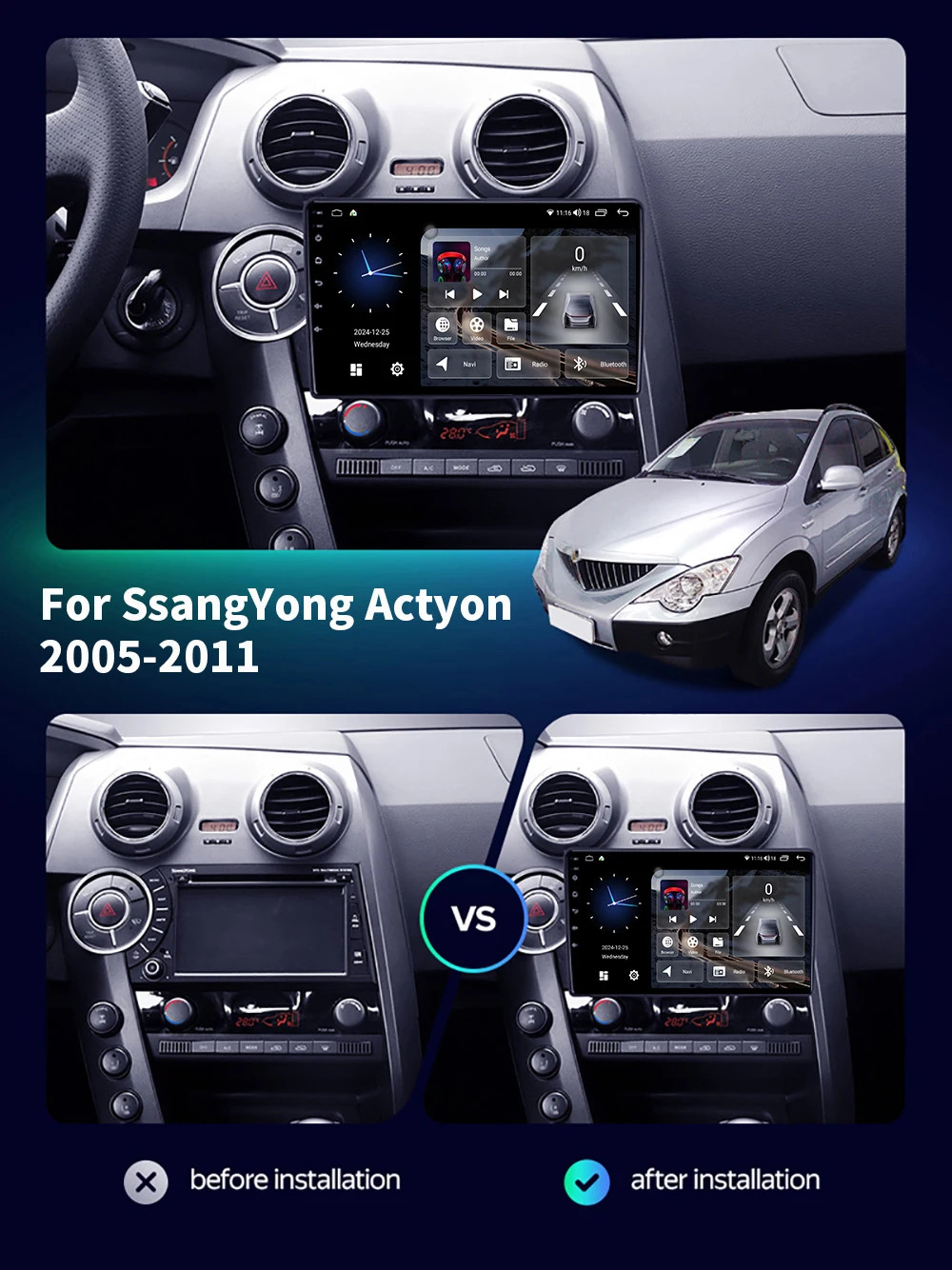 For Ssangyong Kyron Actyon 2005-2011 Multimedia Carplay GPS Car Radio Stereo 4G
