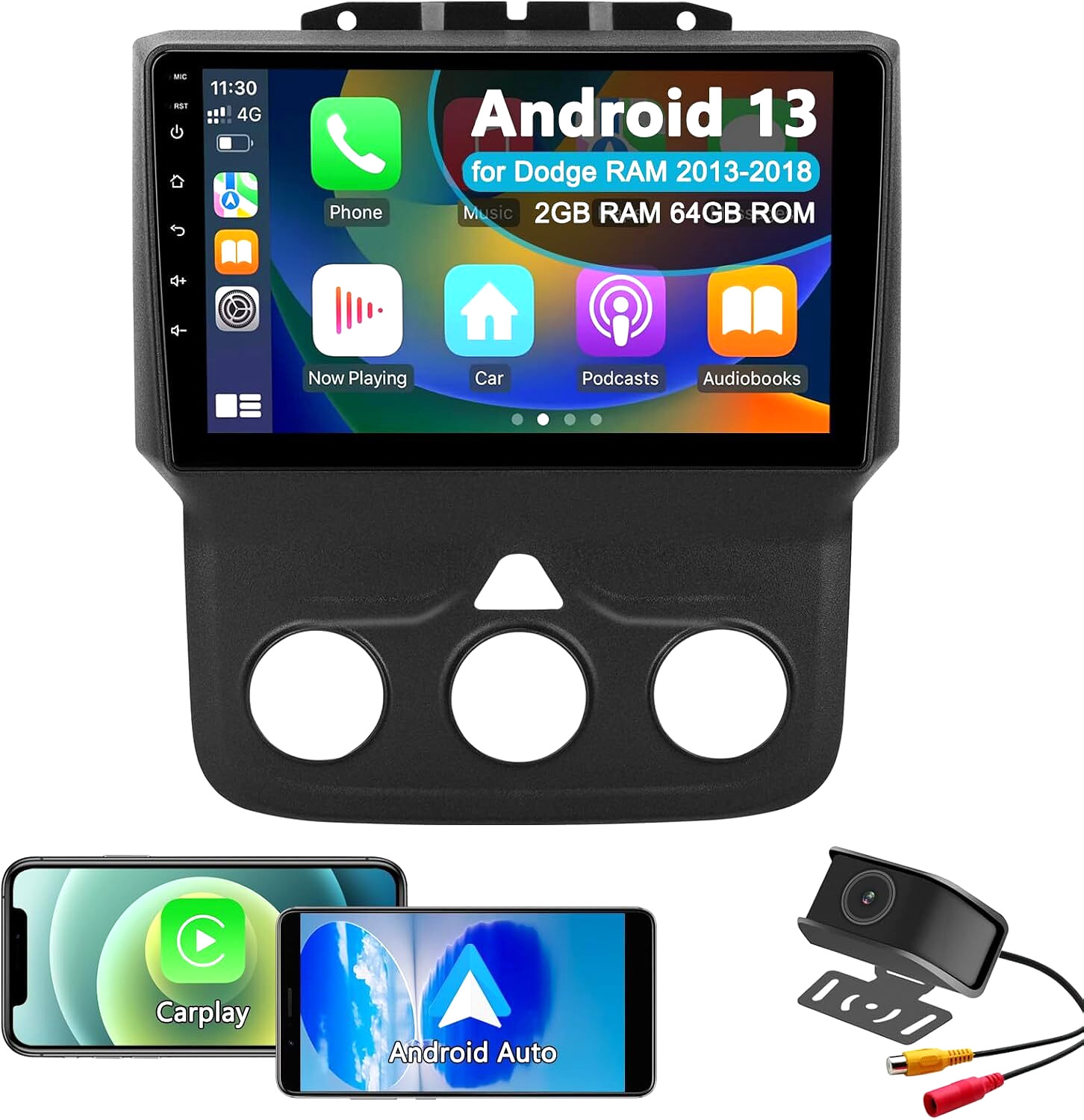 Car Stereo for Dodge RAM 1500/2500/3500 2013–2018 Wireless CarPlay/Android Auto