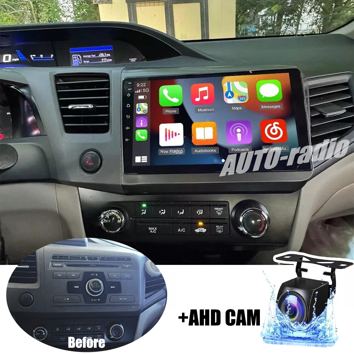 Car Radio Stereo Carplay For Honda Civic 4+64G 9in Bluetooth EQ FM