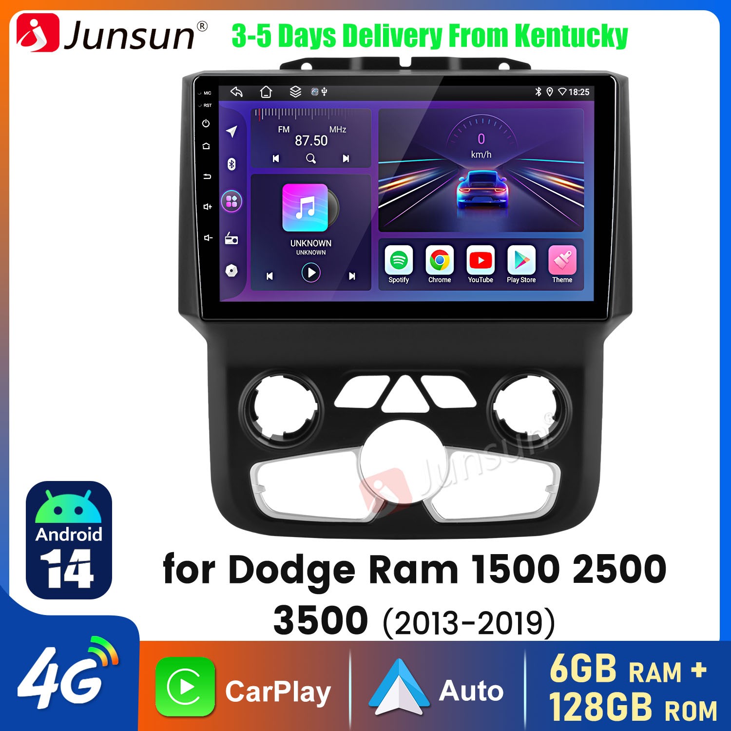 6+128G Carplay Android 14 For Dodge Ram 1500 2500 3500 Car Stereo Radio GPS Navi