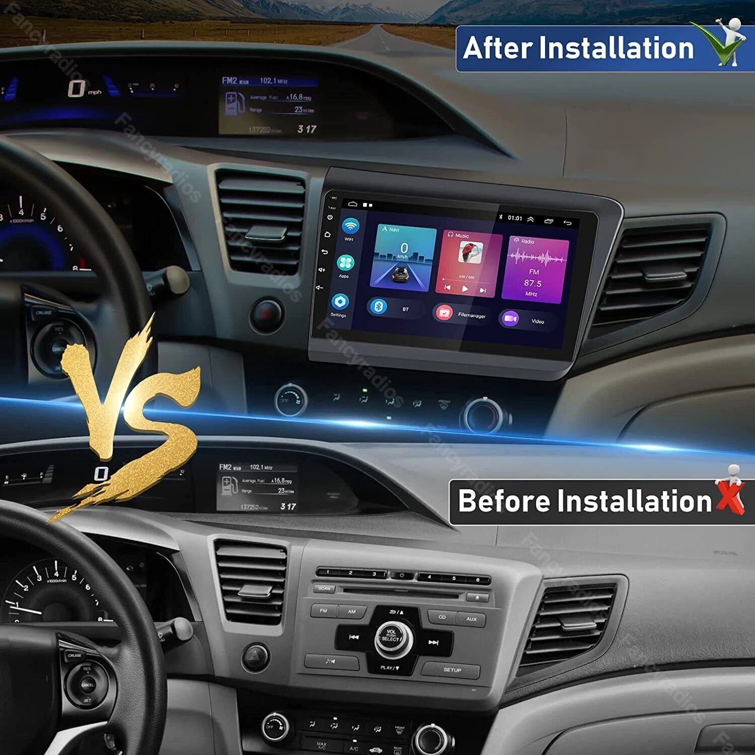 Car Radio Stereo For 2012 Honda Civic GPS Navi 9” Touch Screen Backup Camera
