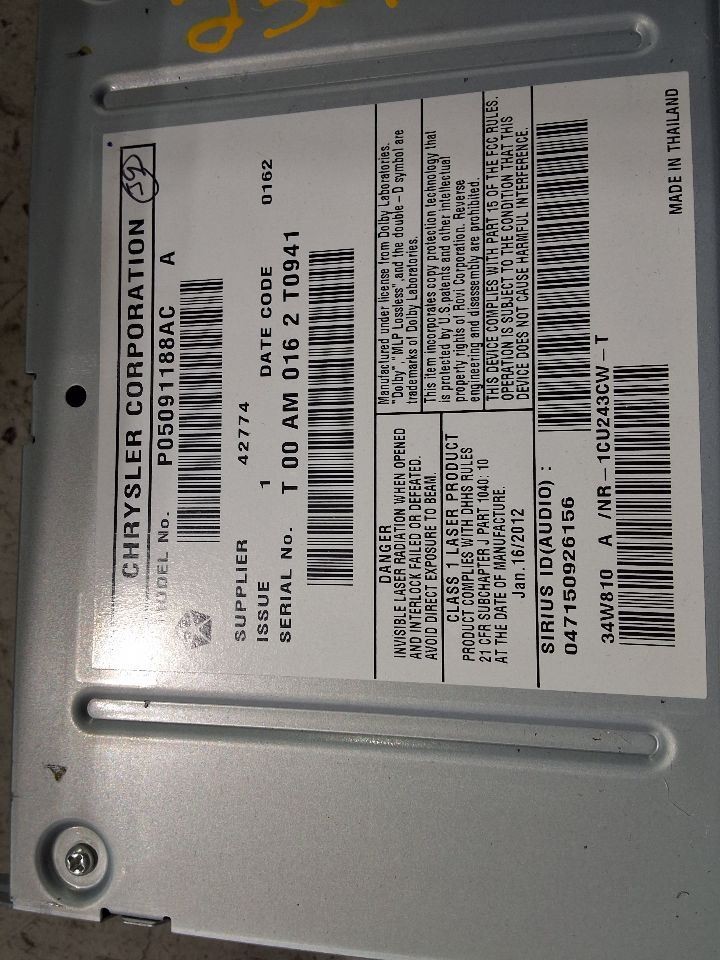 2012 Jeep Grand Cherokee Radio Receiver Face Plate ID RHB