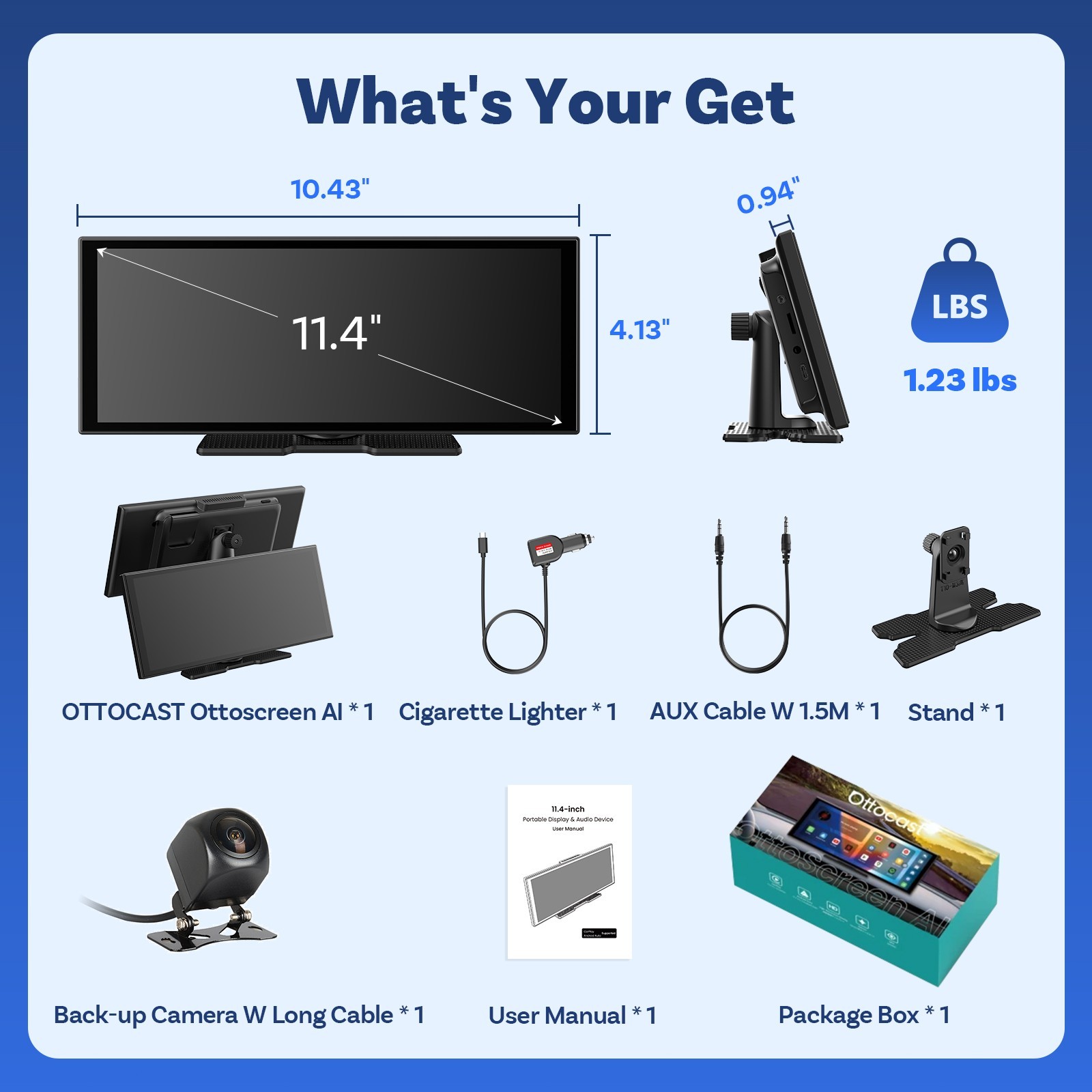 Ottocast 11.4″ Portable Wireless Apple CarPlay and Android Auto IPS Touch Screen