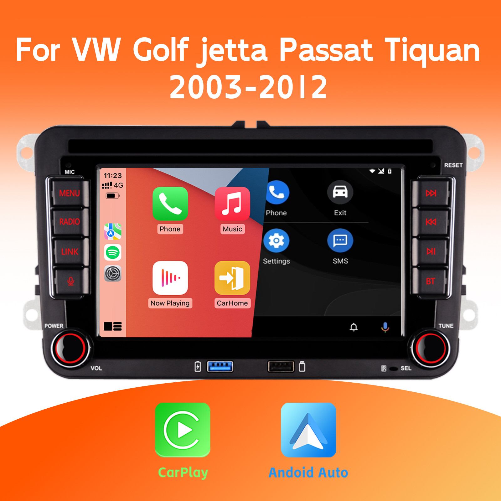 Car Stereo BT RDS VW Jetta Tiguan Passat Radio Android Auto DAB CarPlay FM/AM
