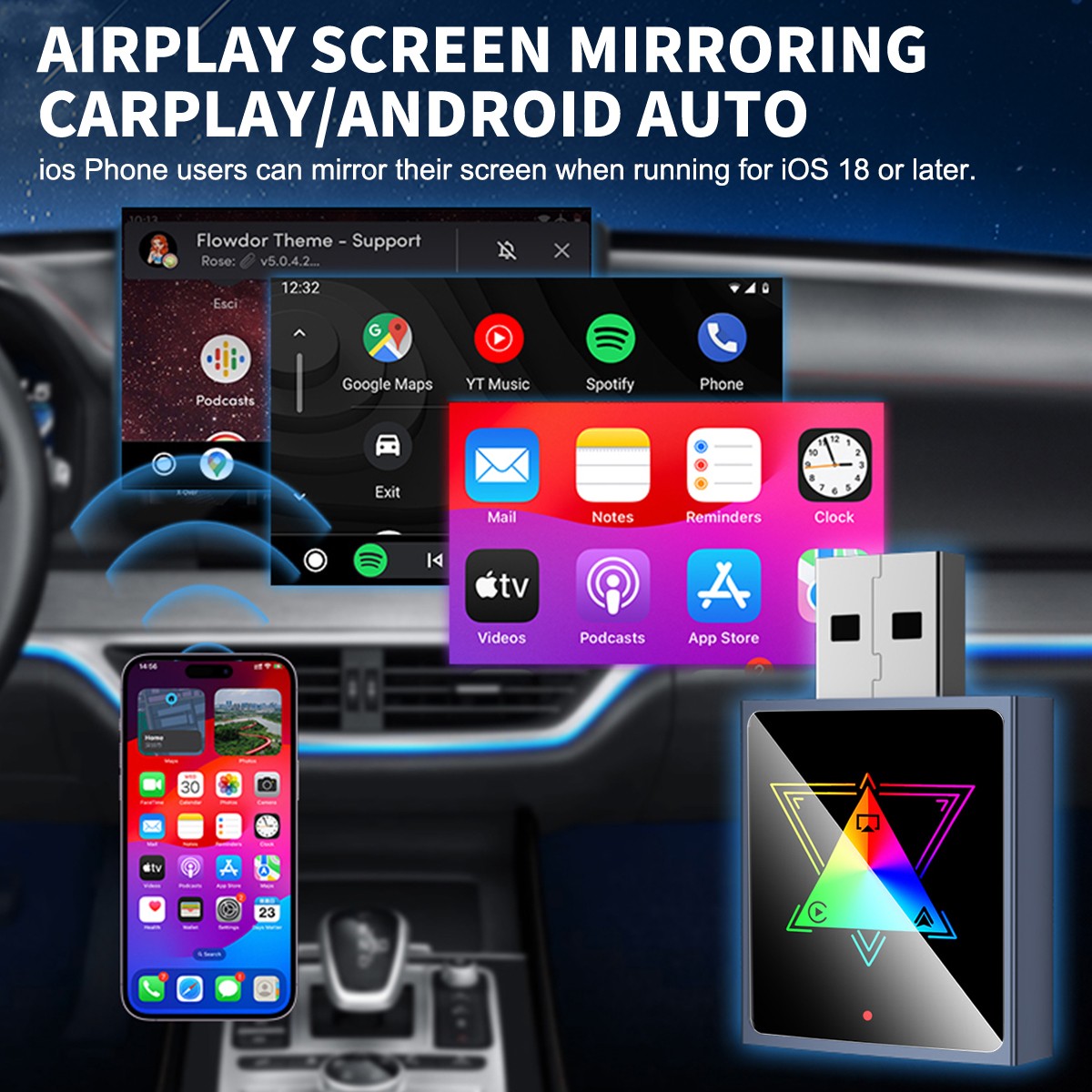 Metal Glass 4-in-1 New Android Auto Box/Wireless CarPlay For Android 11+ iOS 10+