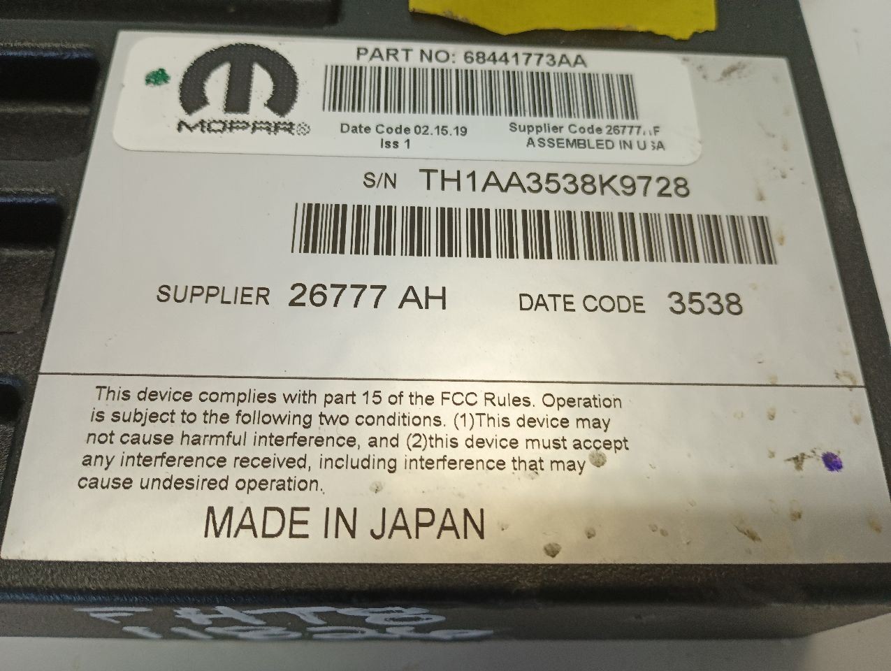 68441773AA Audio Amplifier from 2019 GRAND CHEROKEE 12913600
