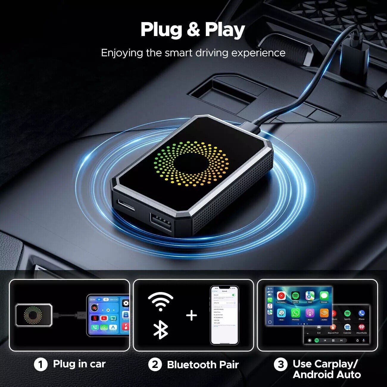 3 In 1 Android12 Wireless CarPlay AI Box Adapter/Android Auto-Multimedia Adapter