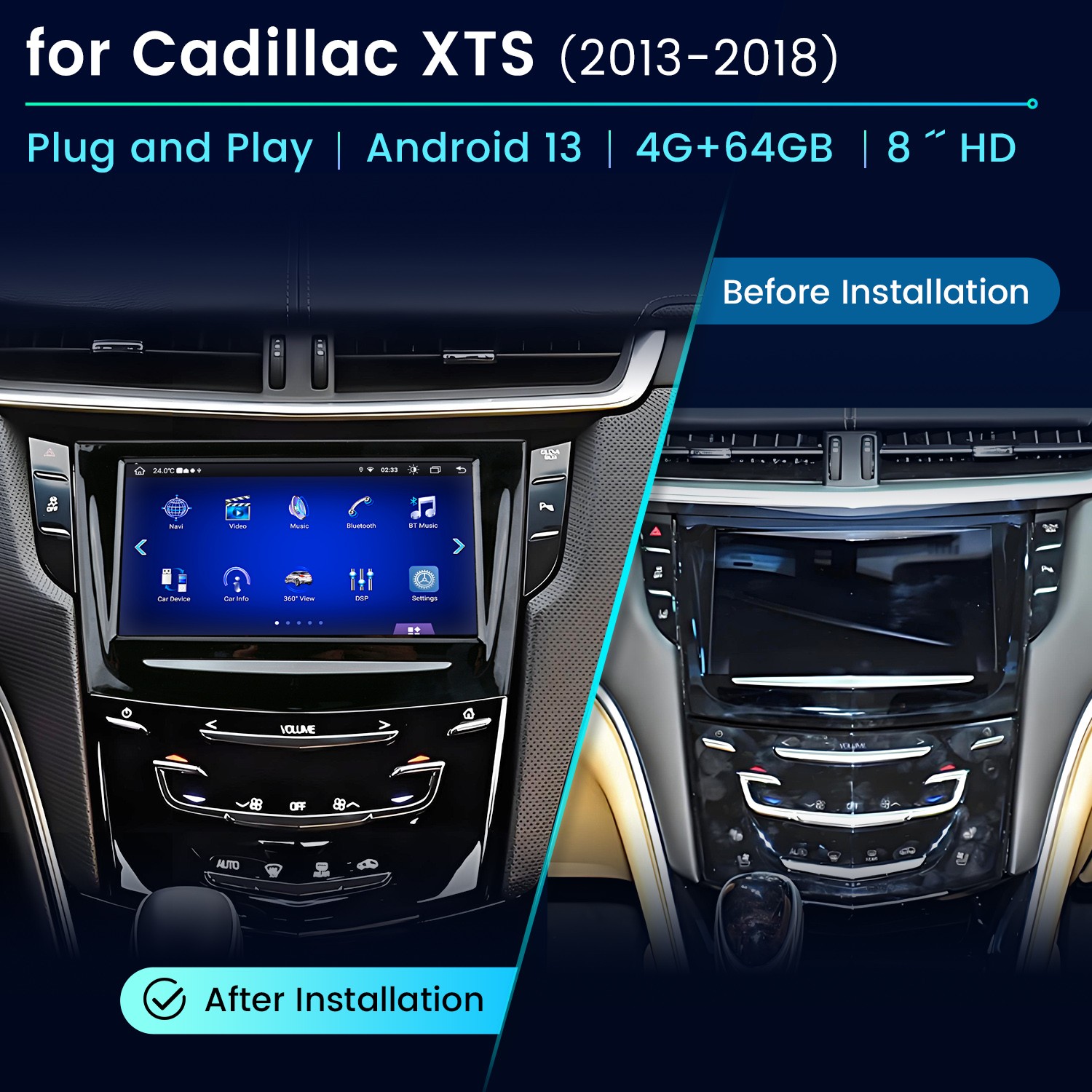 For Cadillac XTS 2013-2018 Carplay 8″4+64G Android Car Stereo Radio GPS Navi SWC