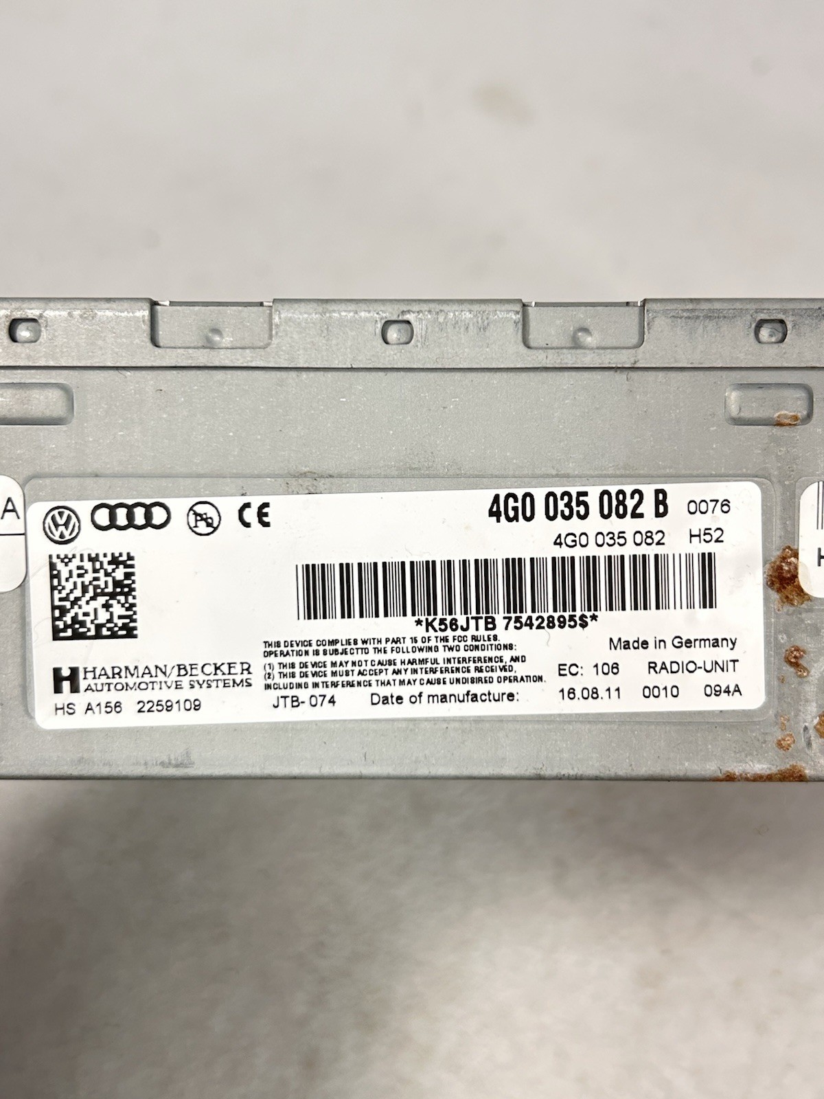 2010-2015 AUDI Q7 A5 A6 S5 S6 Harman Becker Radio Satellite Receiver 4G0035082B