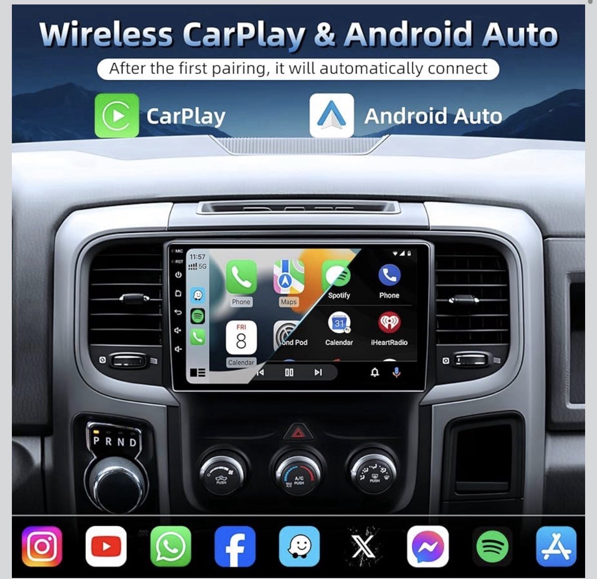 Carplay Radio for Dodge Ram 2013-2018 Android 13 Car Stereo GPS Navi WIFI