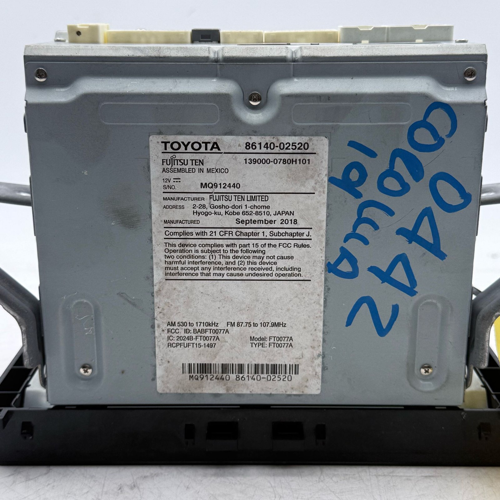 17-19 TOYOTA COROLLA Audio & Visual Equip.(radio) Sed Display And Rcver