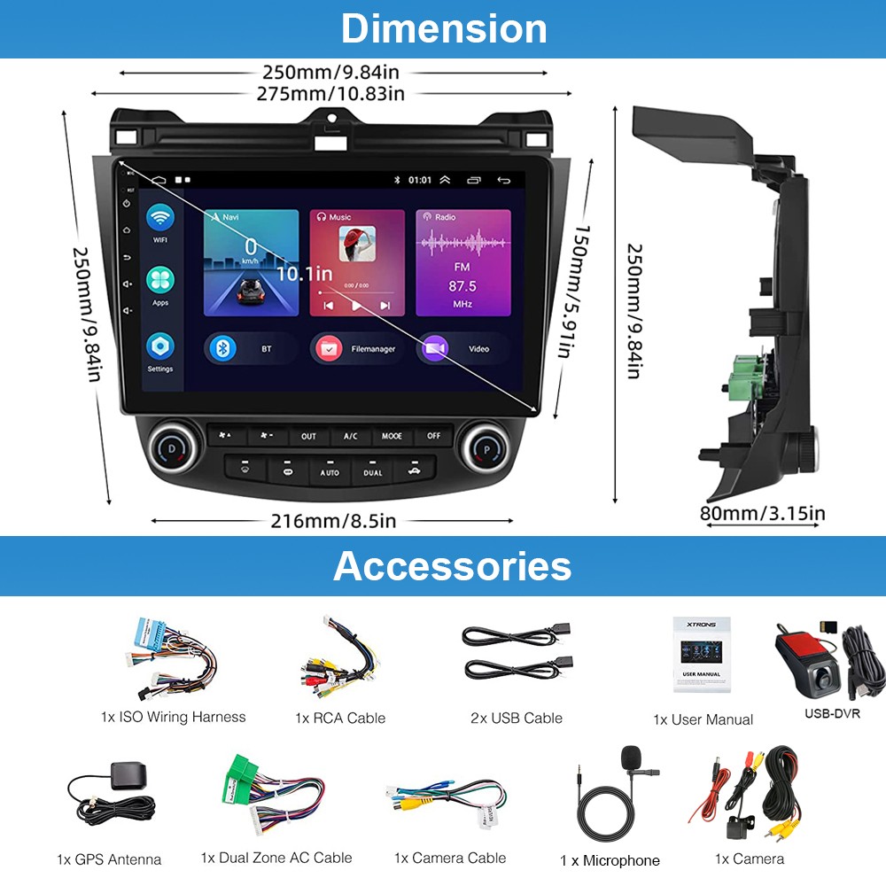 10.6″Android 13 Carplay Car Stereo for Honda Accord 2008-13 Radio GPS 64GB + DVR
