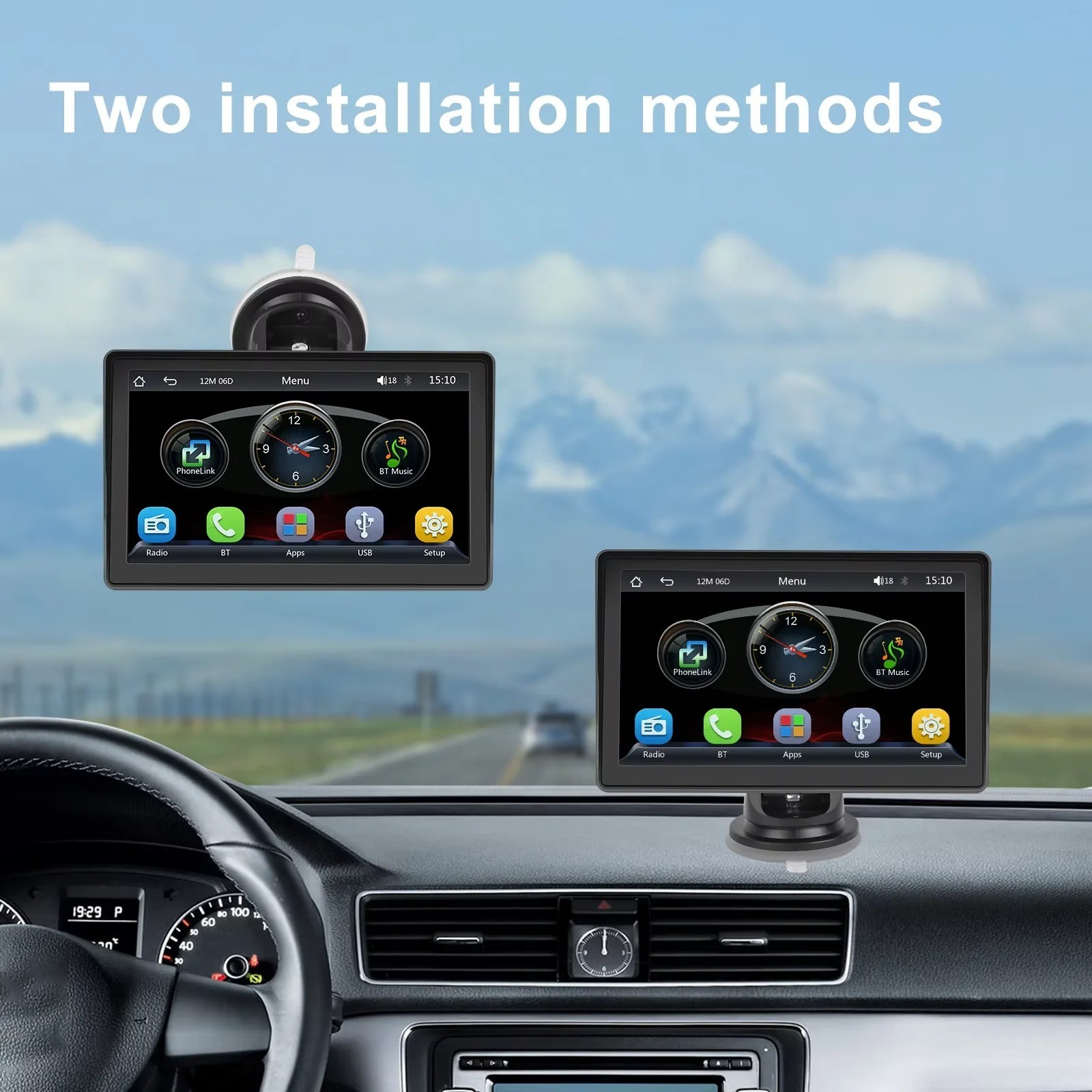 Podofo 7” Wireless CarPlay Android Auto MP5 Monitor Bluetooth FM USB Camera