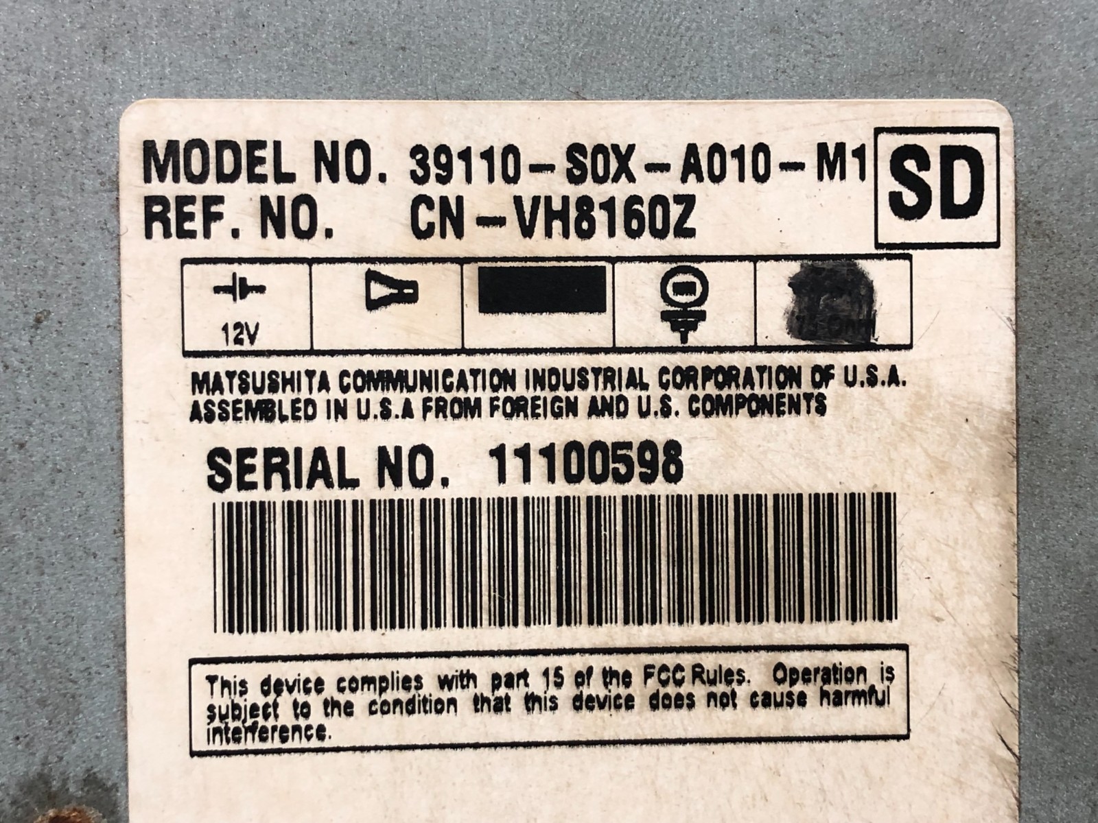 02-04 Honda Odyssey OEM Rear Entertainment System DVD Player 39110-S0X-A010-M1