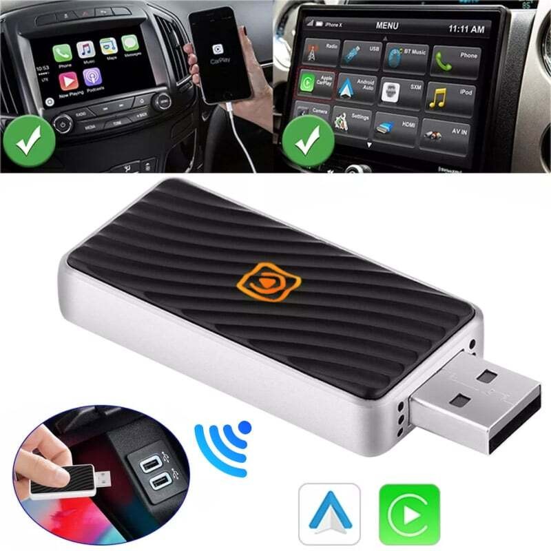2-in-1 Wireless CarPlay Android Auto Adapter Plug Play USB for iPhone Android