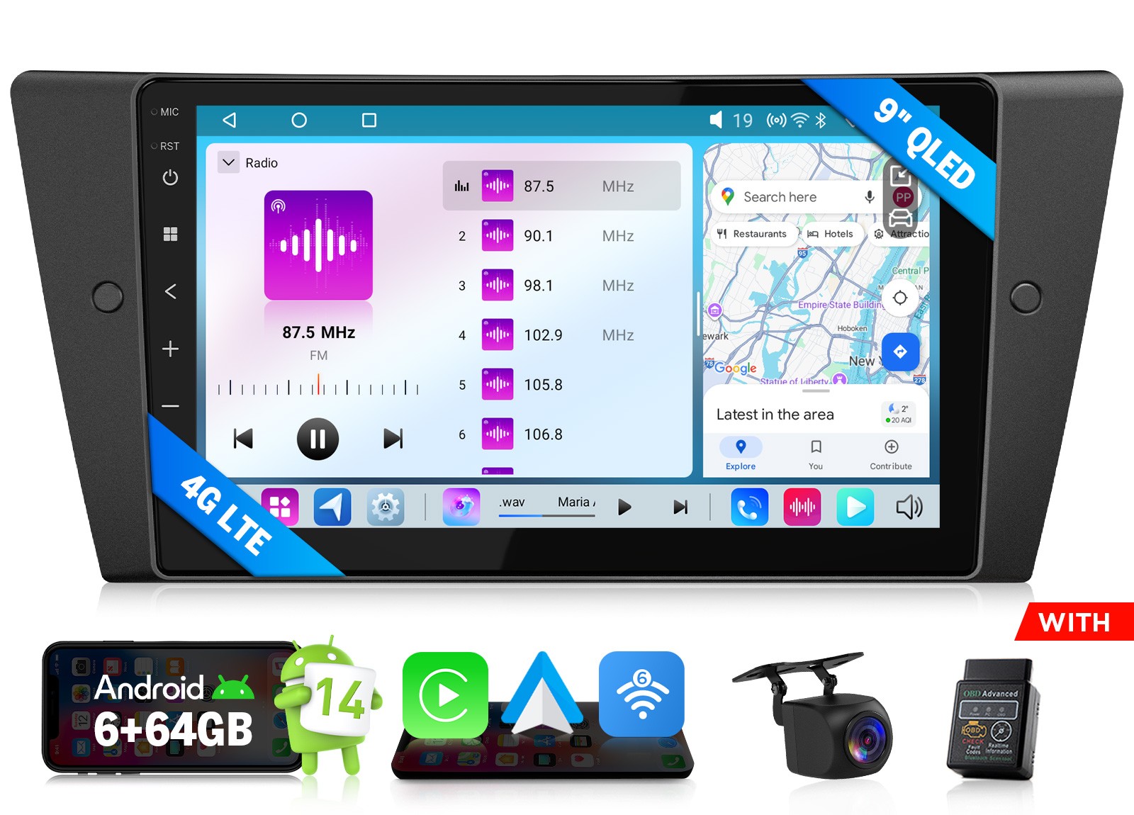 Luxury 9″ QLED Android Auto Car Radio Stereo CarPlay GPS for BMW M3 E90 6+64 DSP